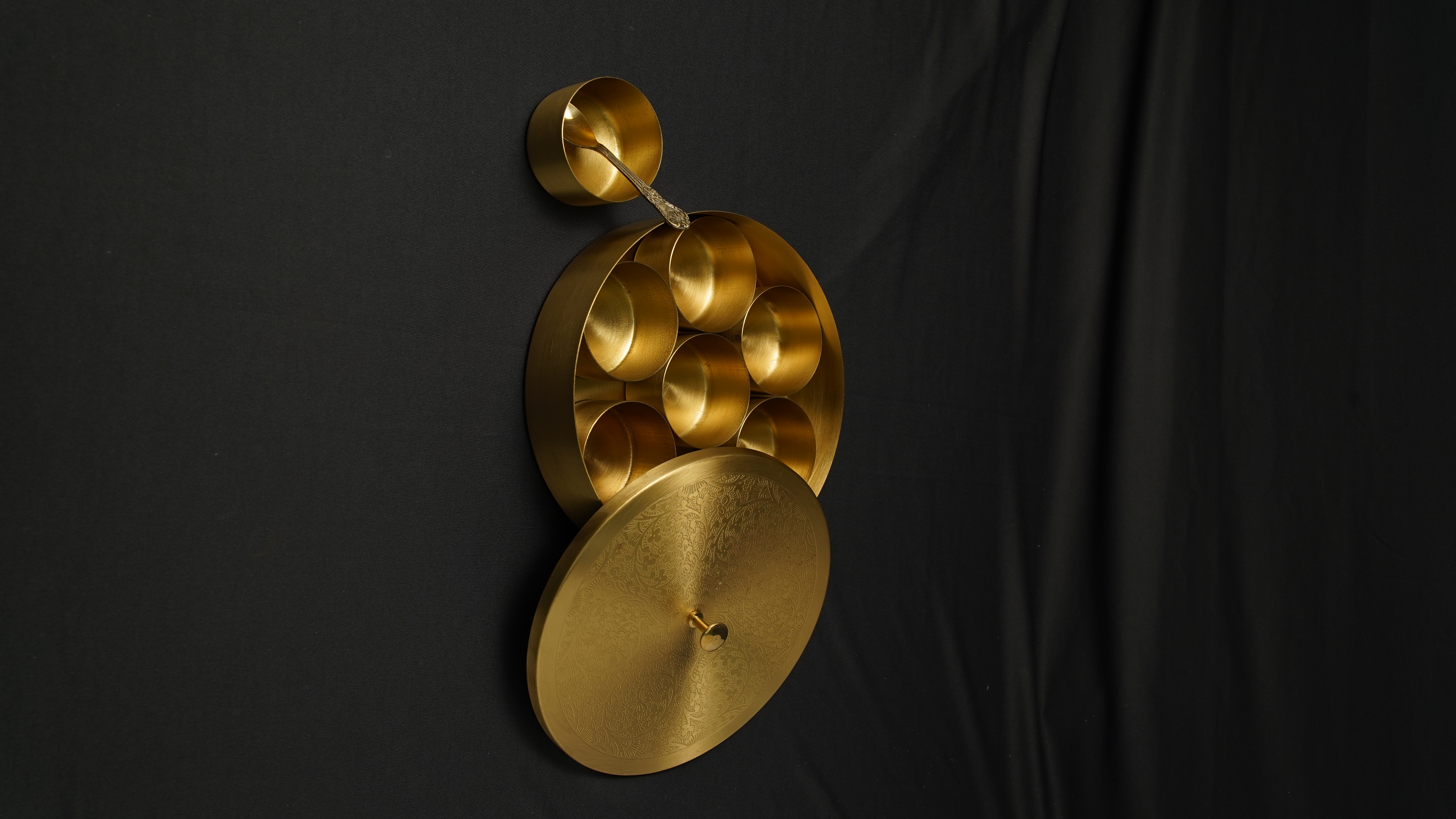 Brass Spice Box - 7 Containers (Traditional Masala Dabba) Brass product view 2 - Viviana London artisan collection